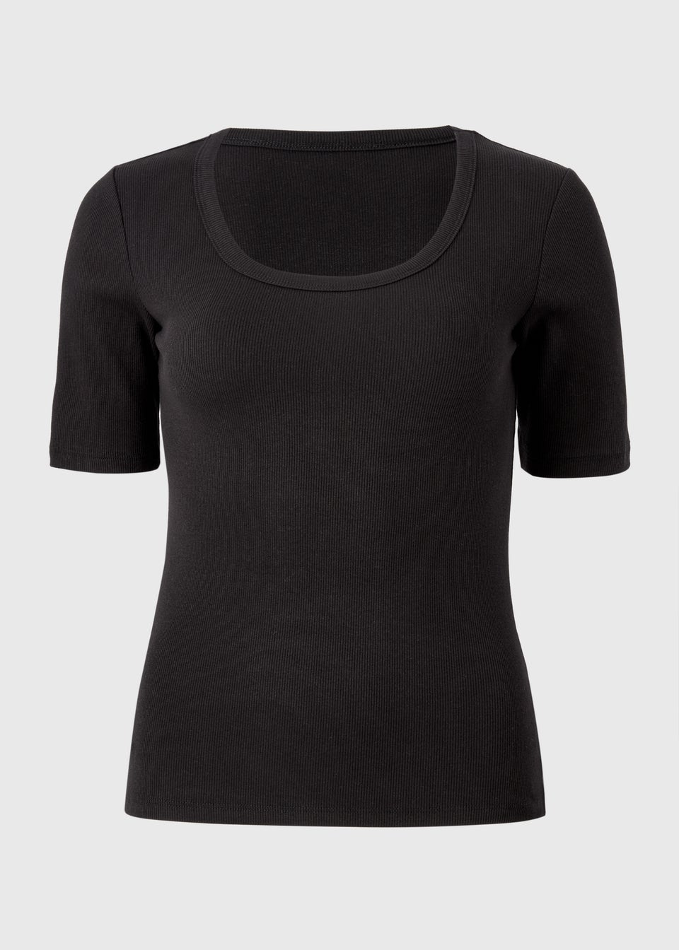 Black Ribbed Scoop Neck Top