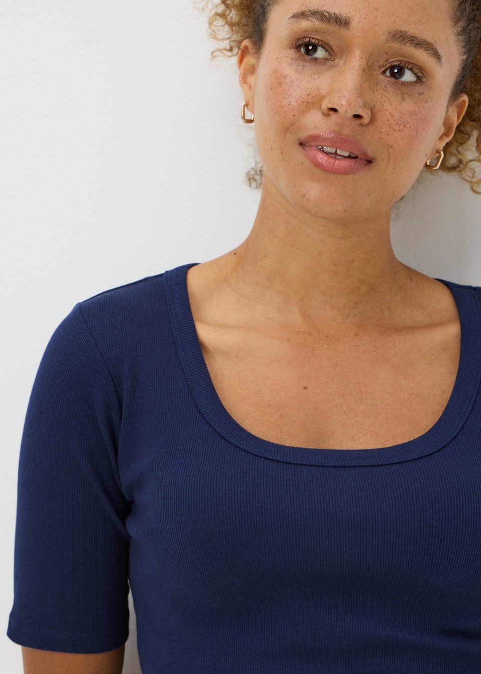 Navy Ribbed Scoop Neck Top
