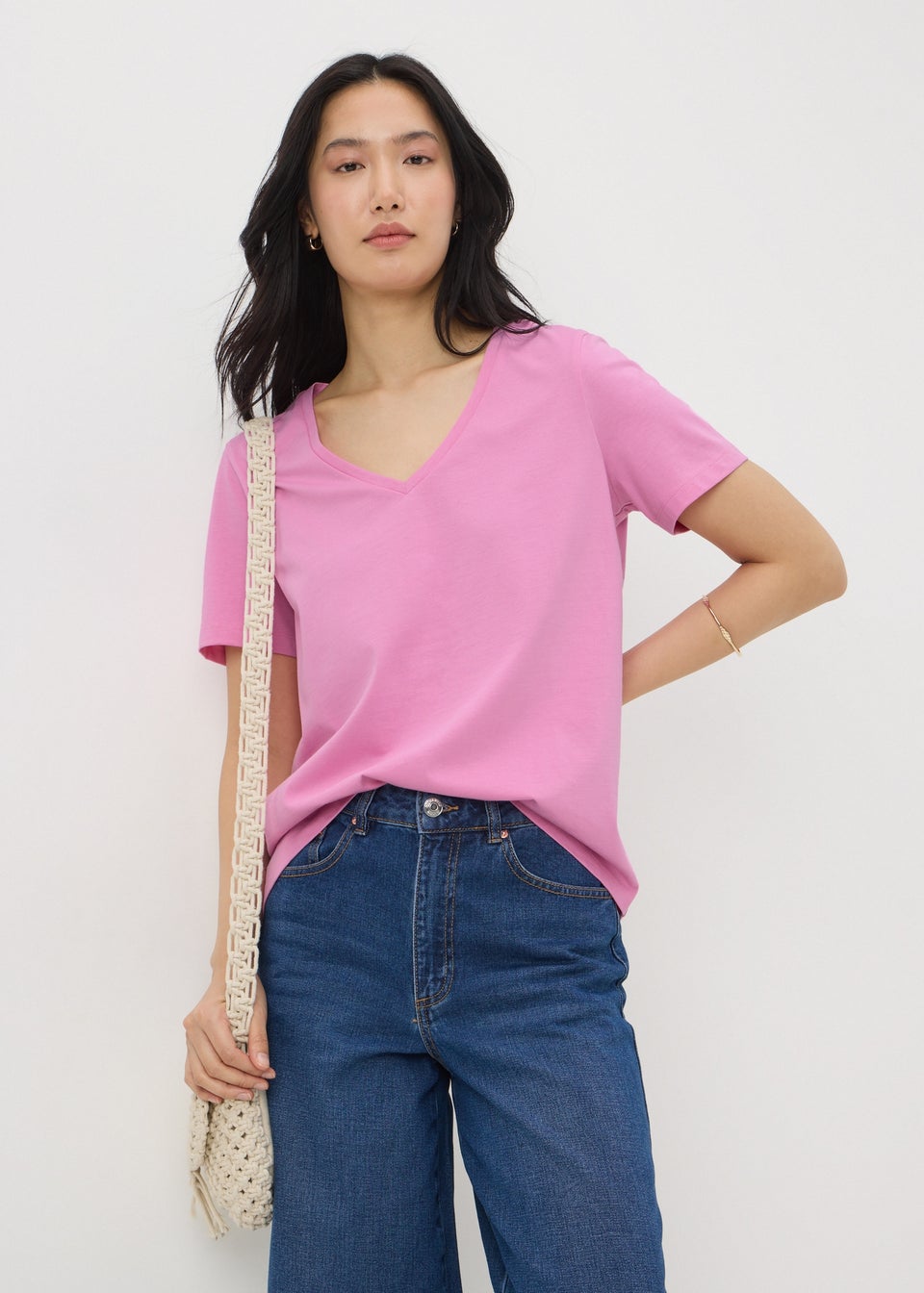 Light Pink V-Neck Regular Fit T-Shirt