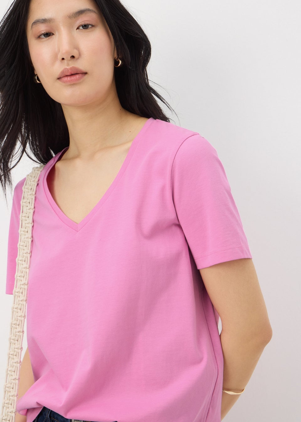 Light Pink V-Neck Regular Fit T-Shirt