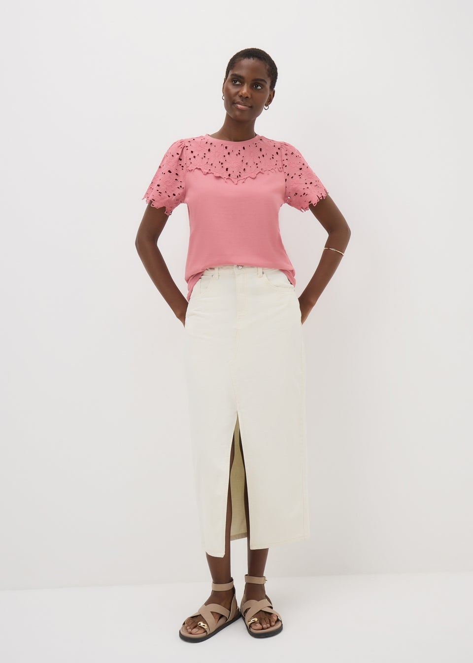 Dusty Pink Floral Lace T-Shirt