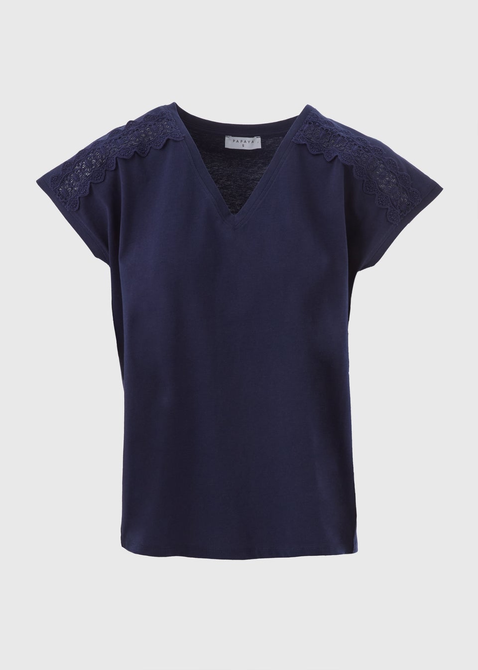Navy Lace Trim V-Neck T-Shirt
