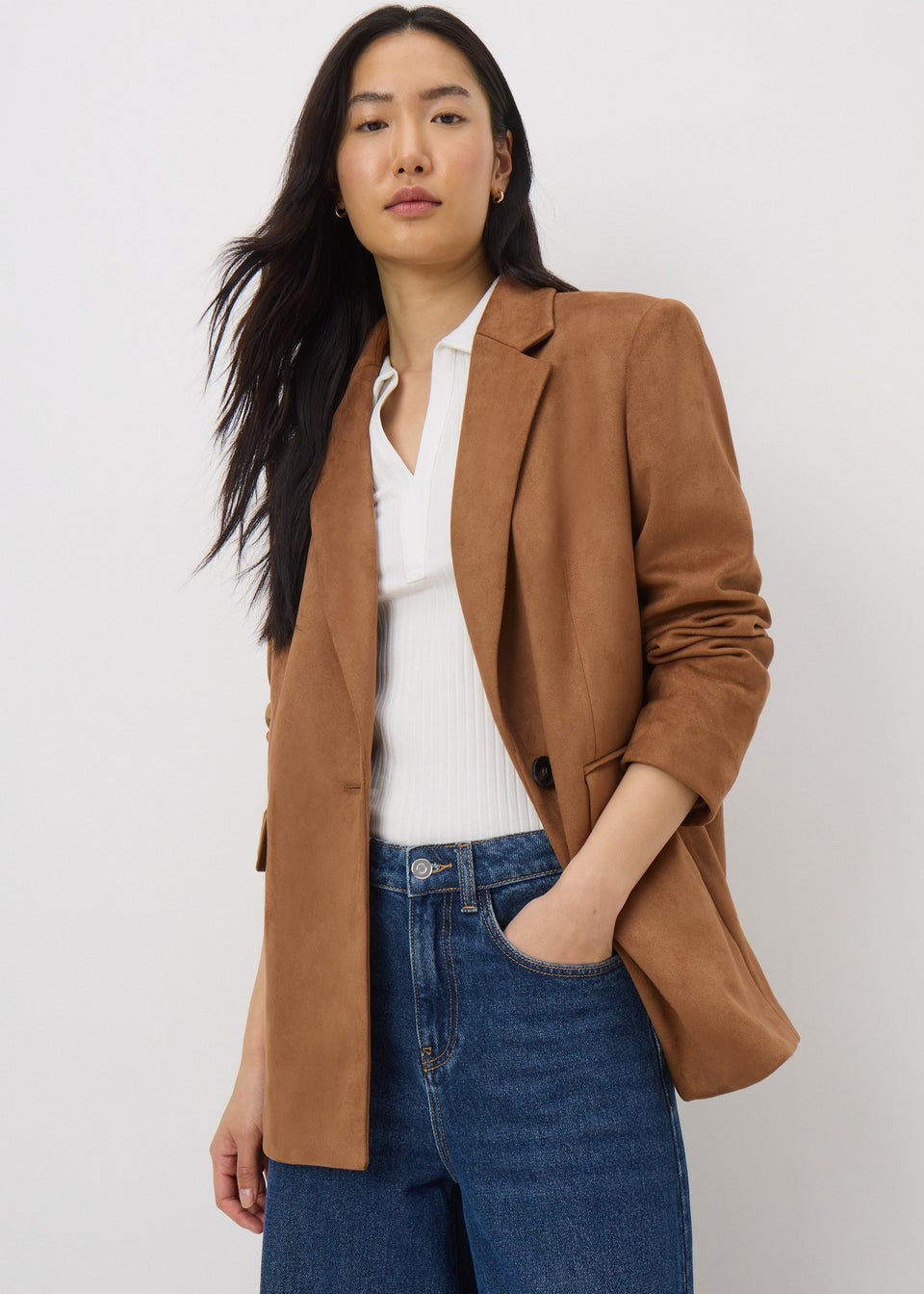 Tan Suedette Single Breasted Blazer