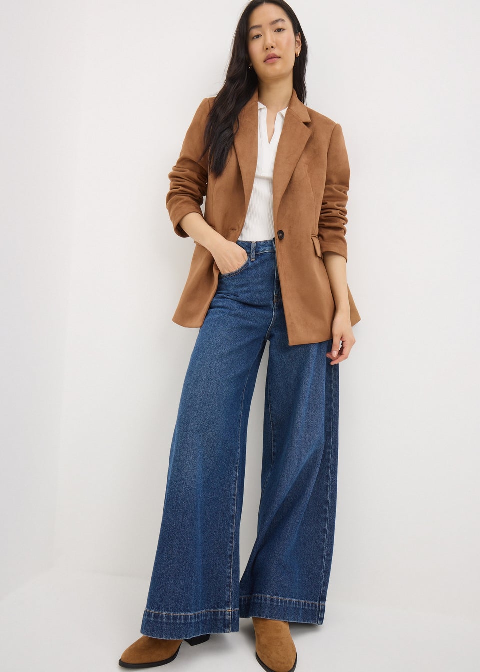 Tan Suedette Single Breasted Blazer
