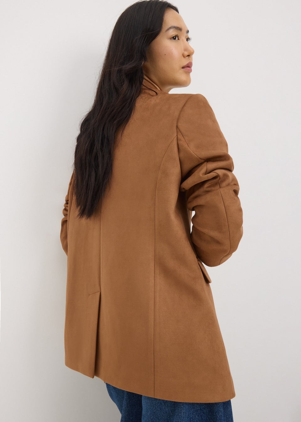 Tan Suedette Single Breasted Blazer