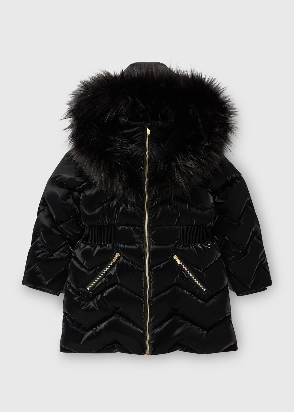 Girls Black Fur Hooded Coat (7-15yrs)