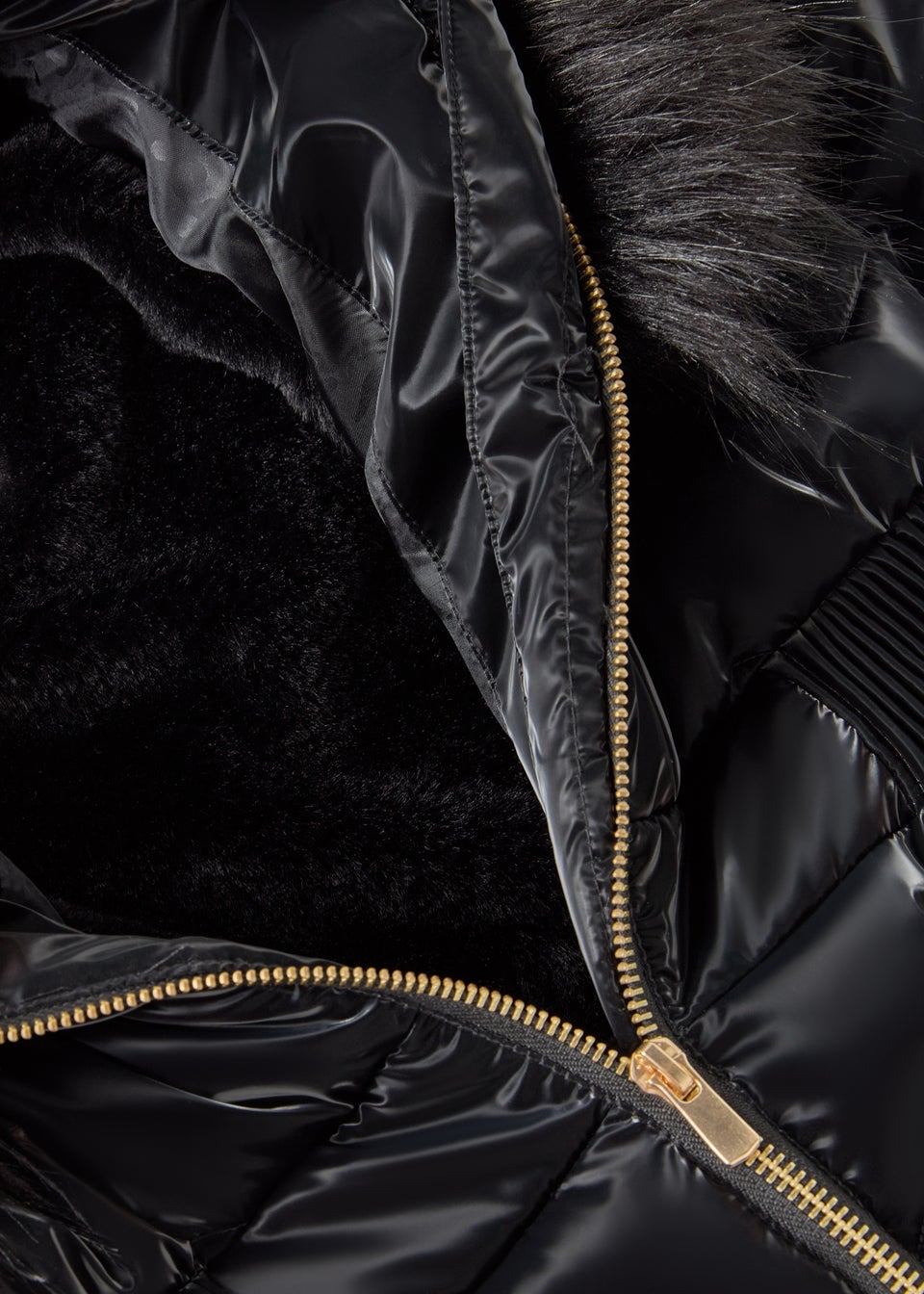 Girls Black Fur Hooded Coat (7-15yrs)