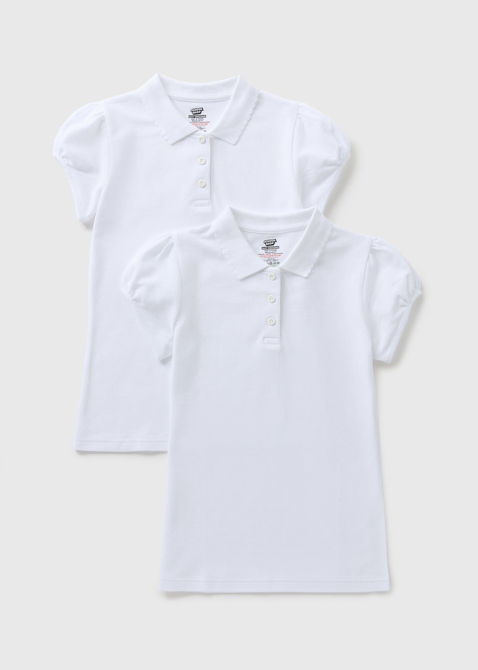 2 Pack Girls White Easy Dressing Polo Shirts (3-13yrs)
