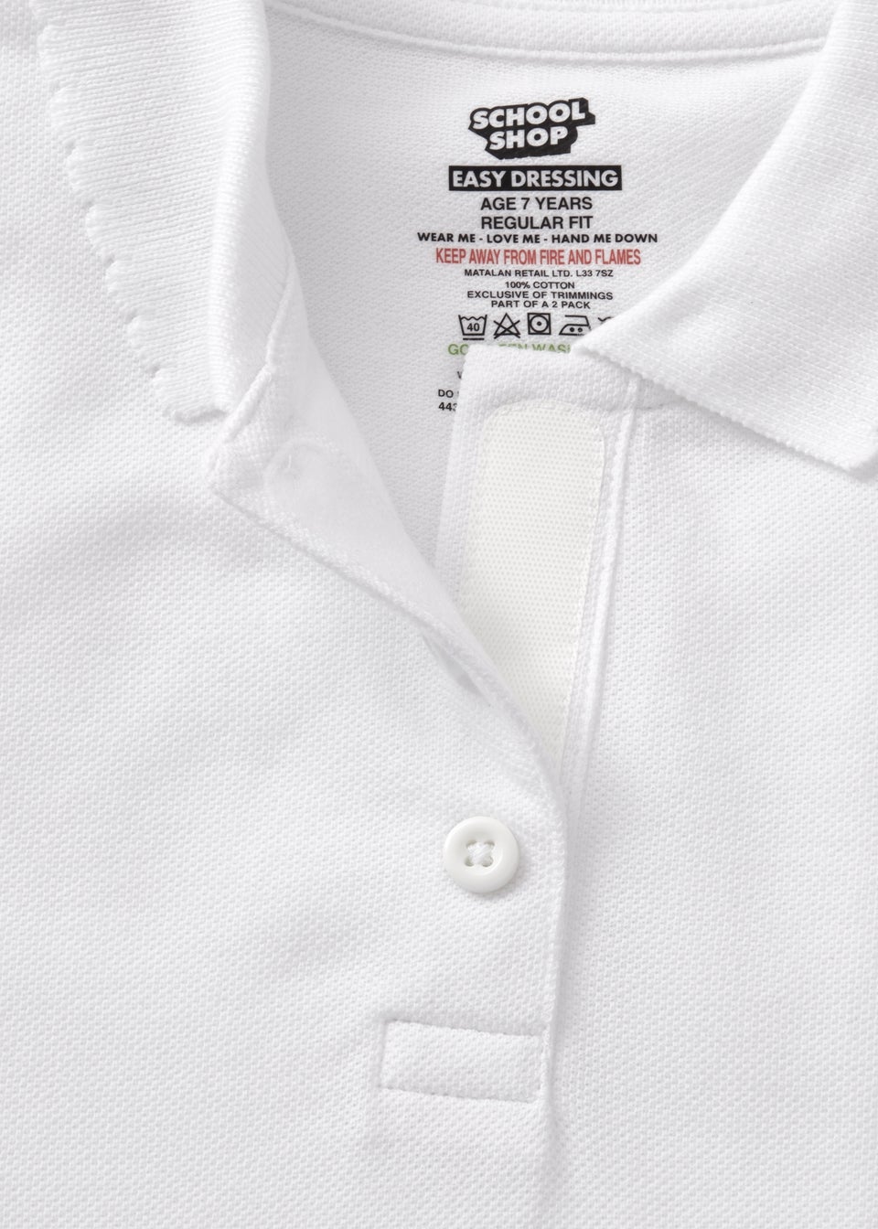 2 Pack Girls White Easy Dressing Polo Shirts (3-13yrs)