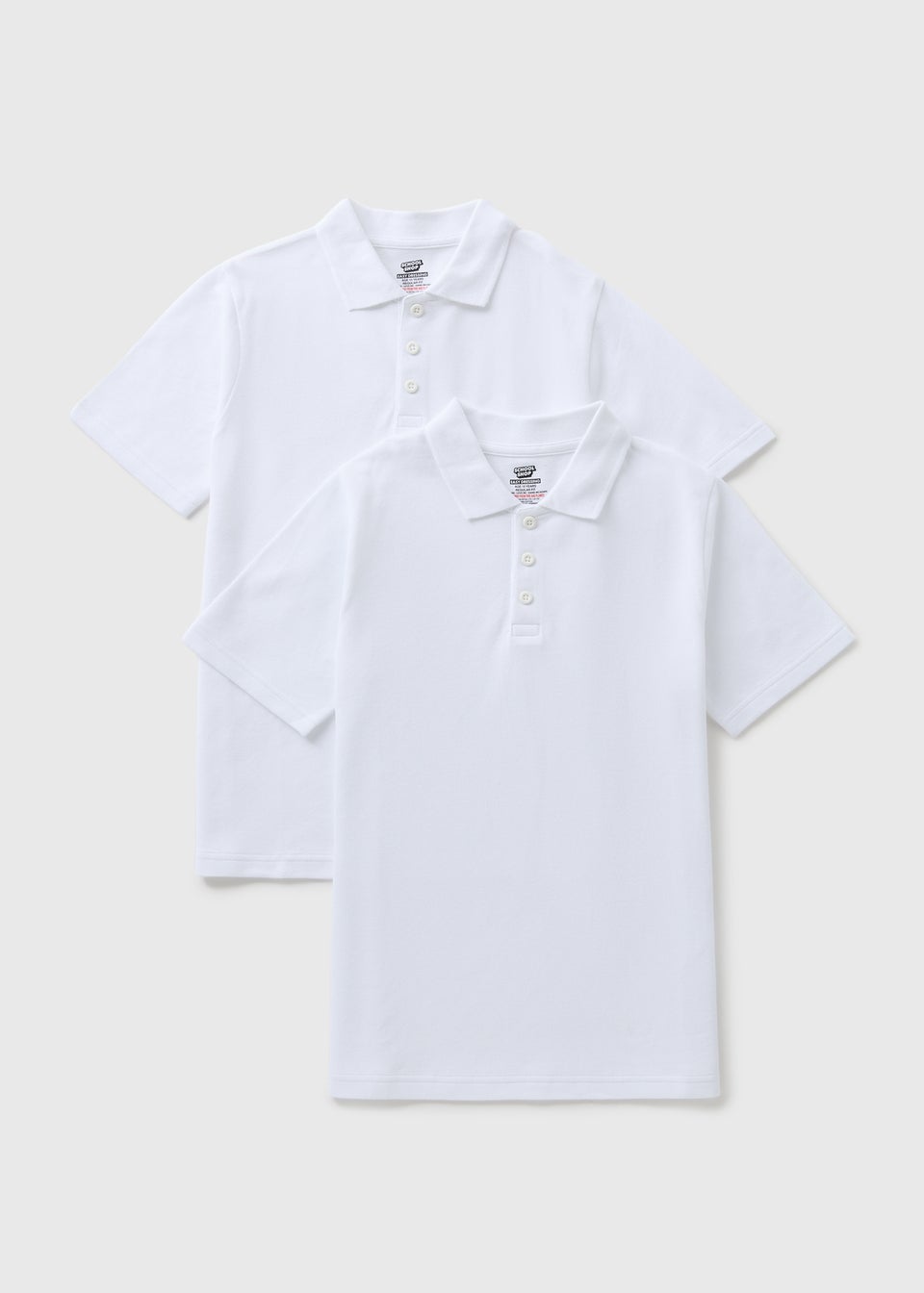 2 Pack Kids White Velcro Polo Shirts (4-12yrs)