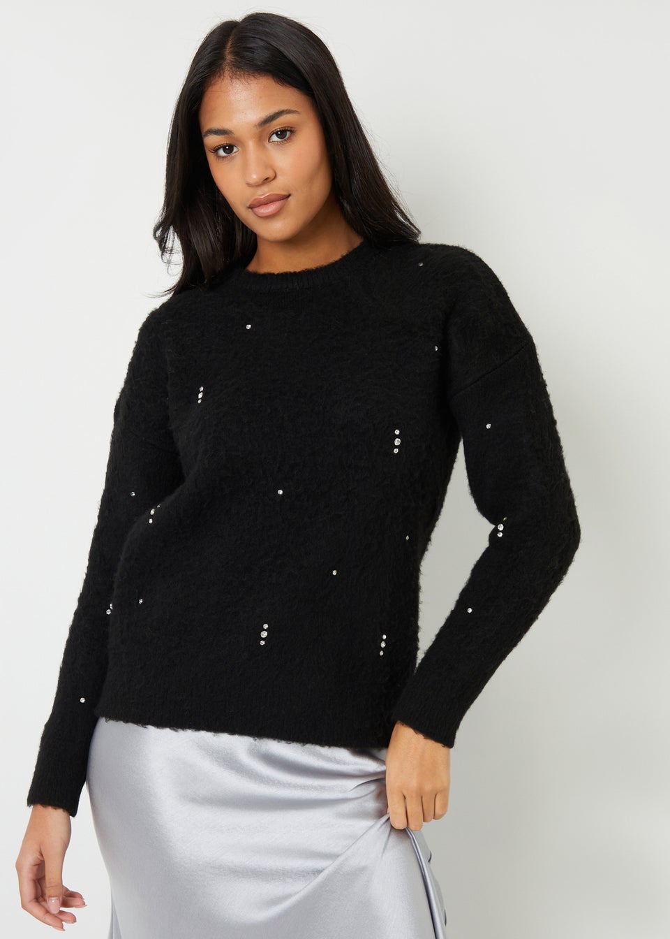 Threadbare Black Diamante Embellished Brushed Knitted Jumper