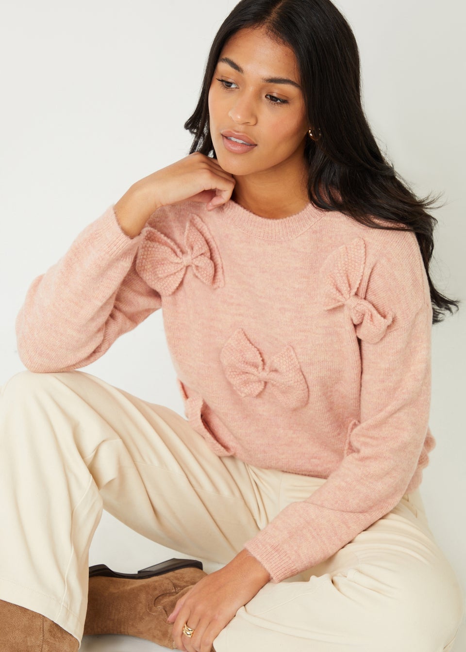 Threadbare Pink Bow Applique Knitted Jumper