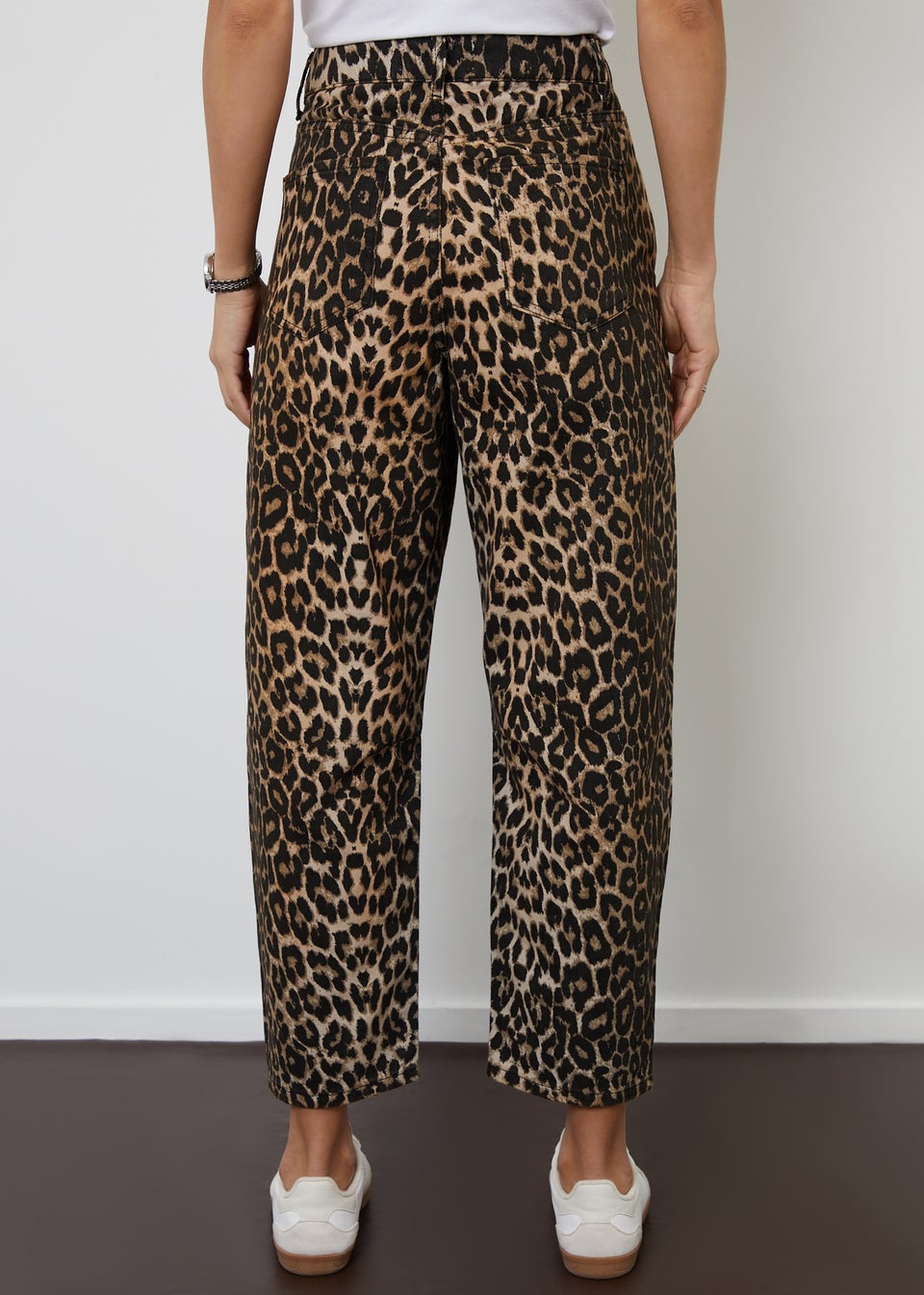 Threadbare Brown Leopard Print Barrel Leg Denim Jeans