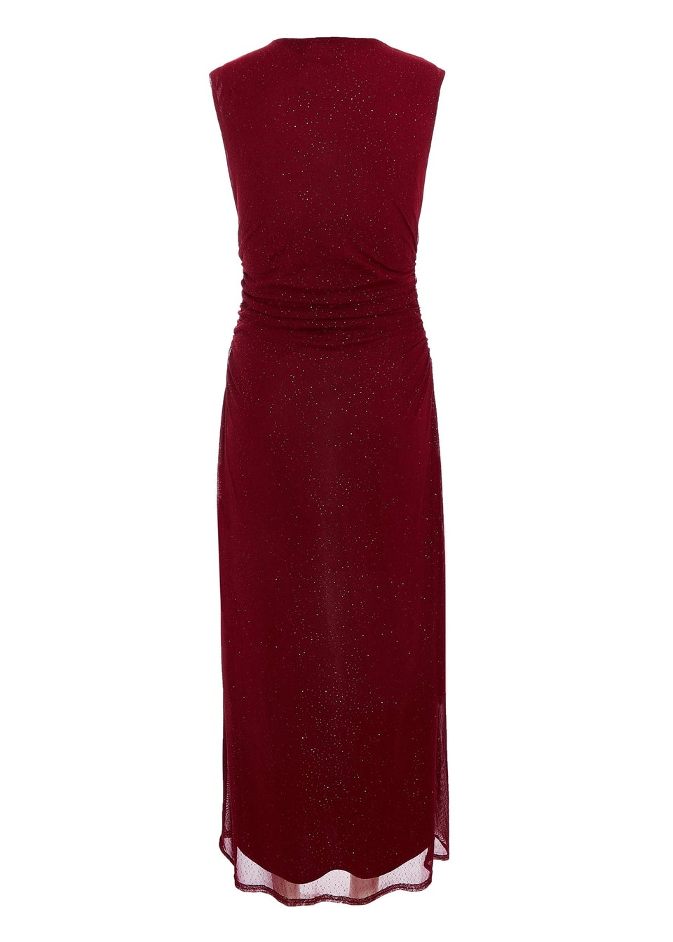 Quiz Burgundy Glitter Mesh Midaxi Dress