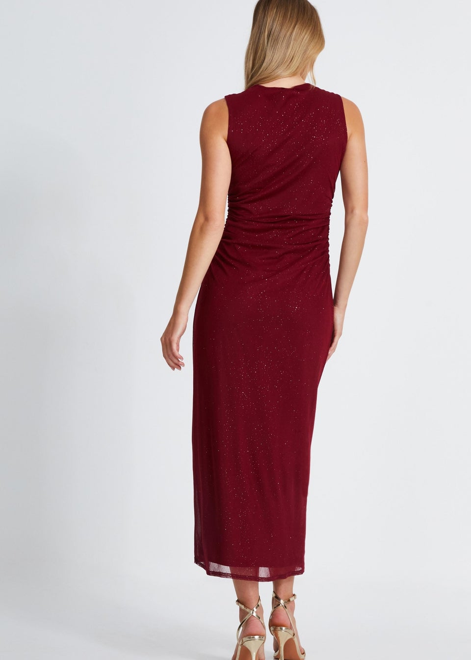 Quiz Burgundy Glitter Mesh Midaxi Dress