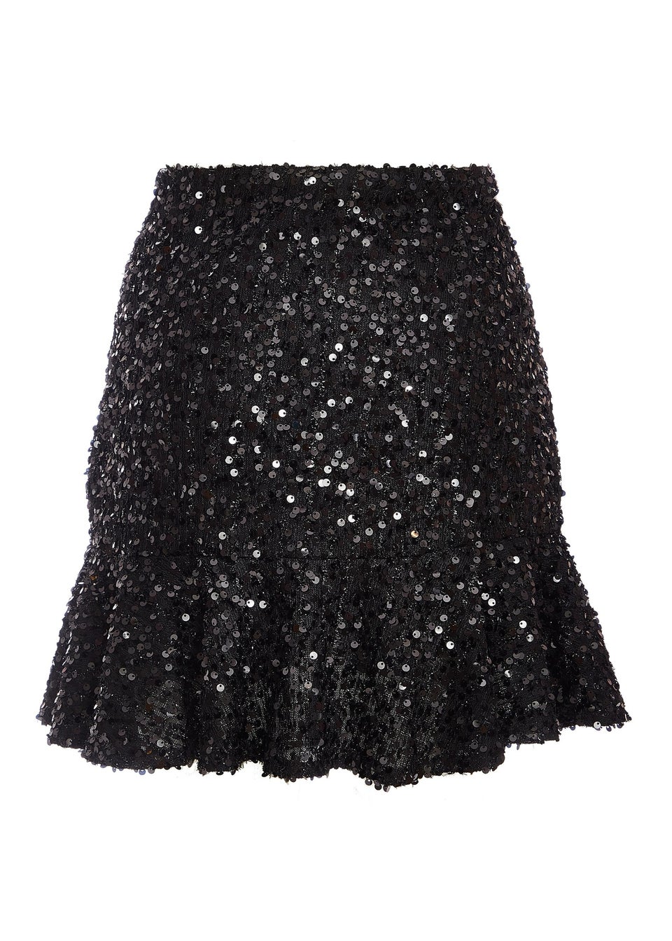 Quiz Black Sequin Frill Mini Skirt Matalan