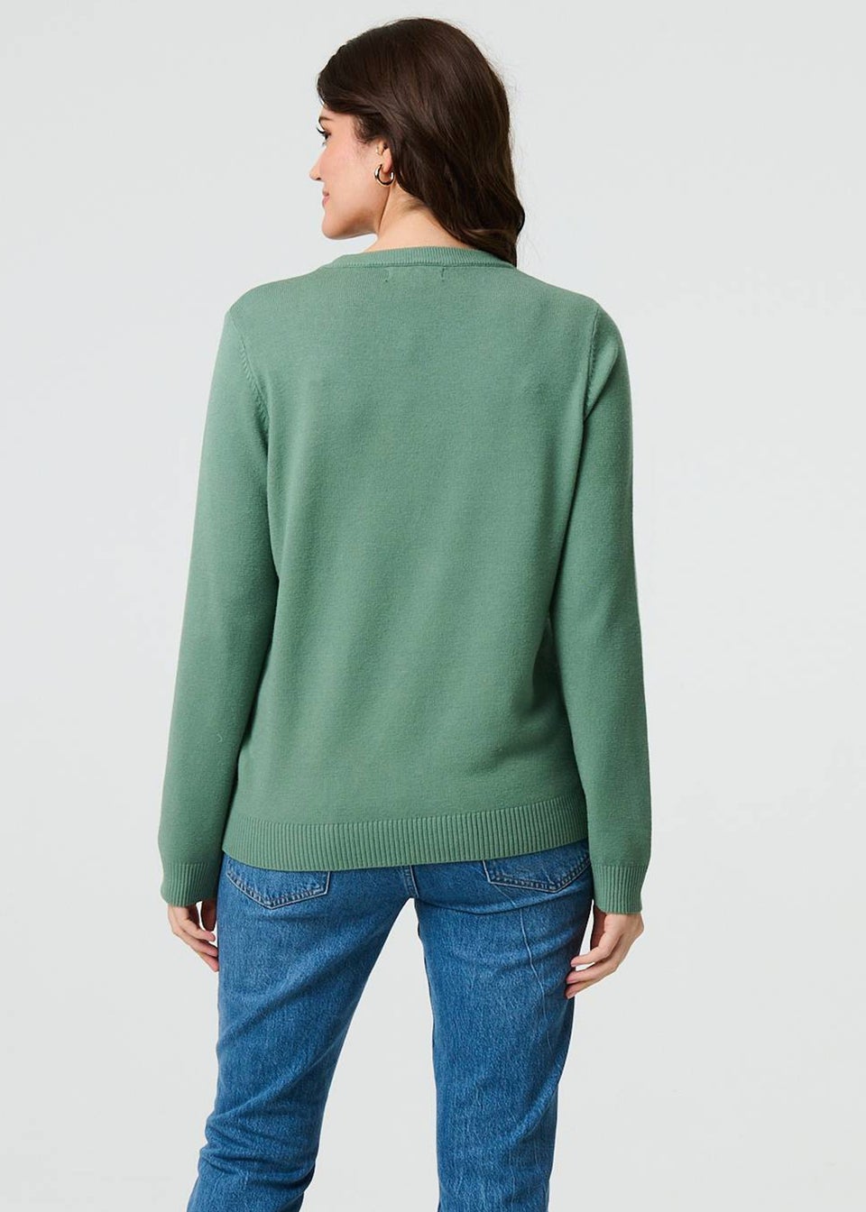 Izabel London Sage Floral Gemstone Embellished Jumper