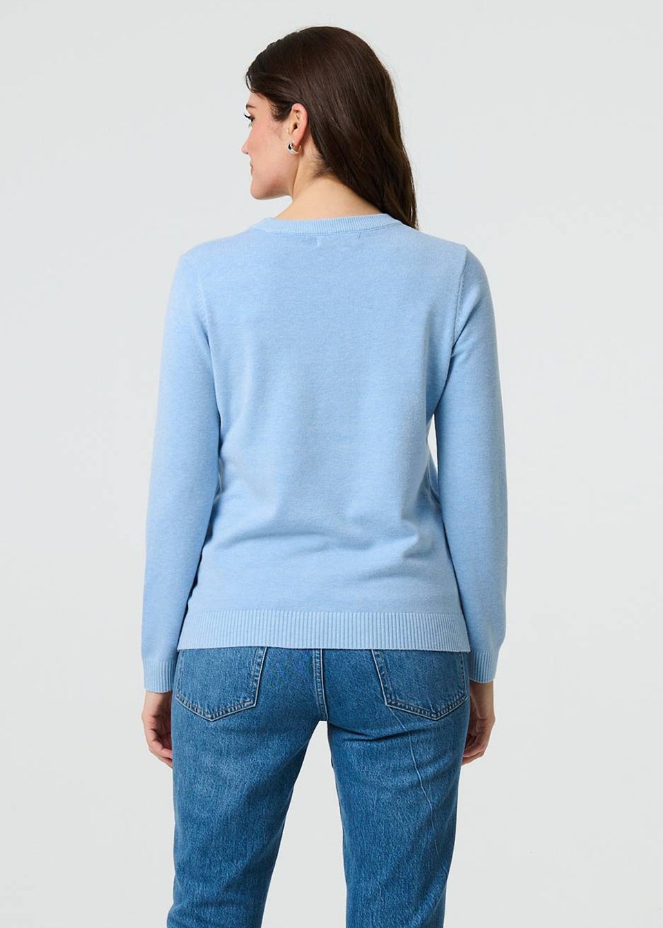 Izabel London Light Blue Floral Gemstone Embellished Jumper