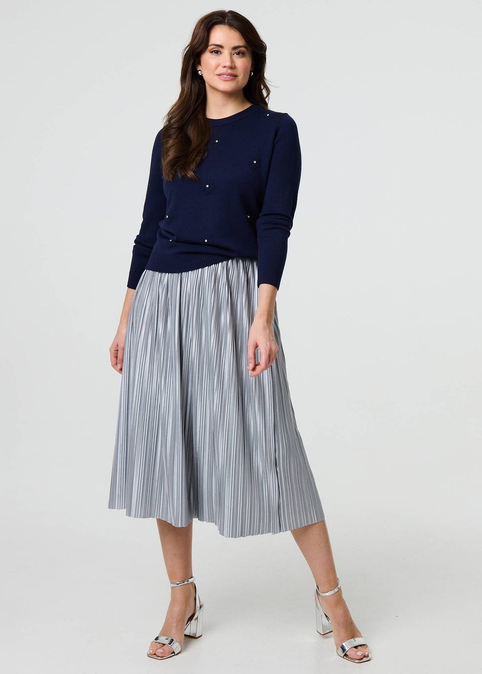 Izabel London Navy Floral Gemstone Embellished Jumper