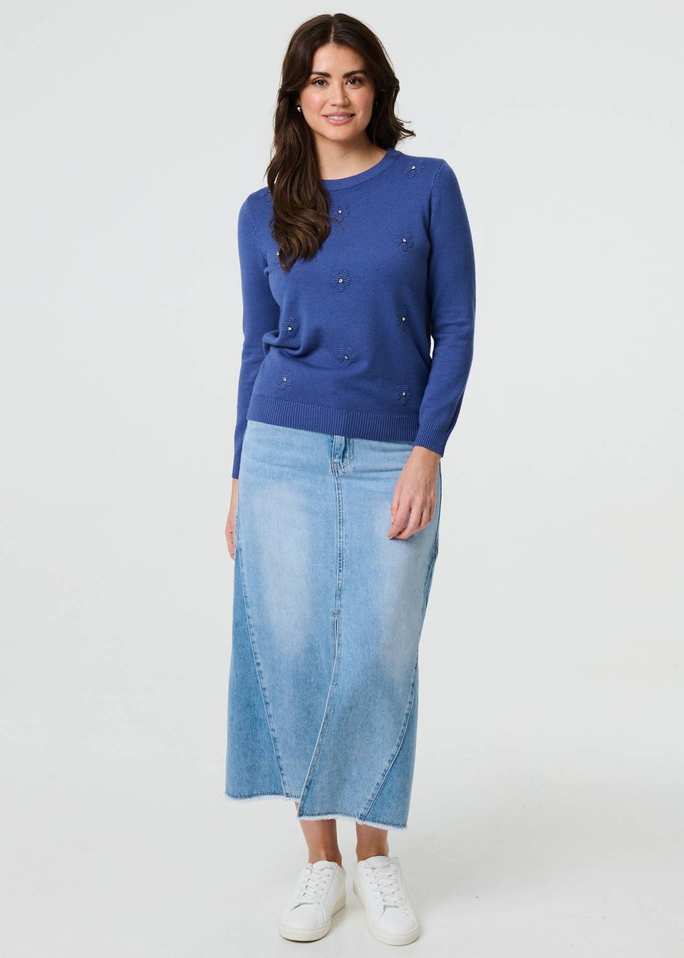 Izabel London Indigo Floral Gemstone Embellished Jumper