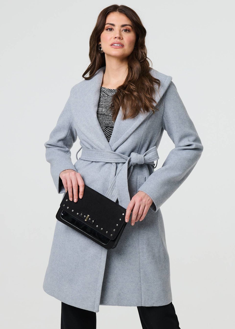 Izabel London Light Blue Wrap Front Tie Waist Coat
