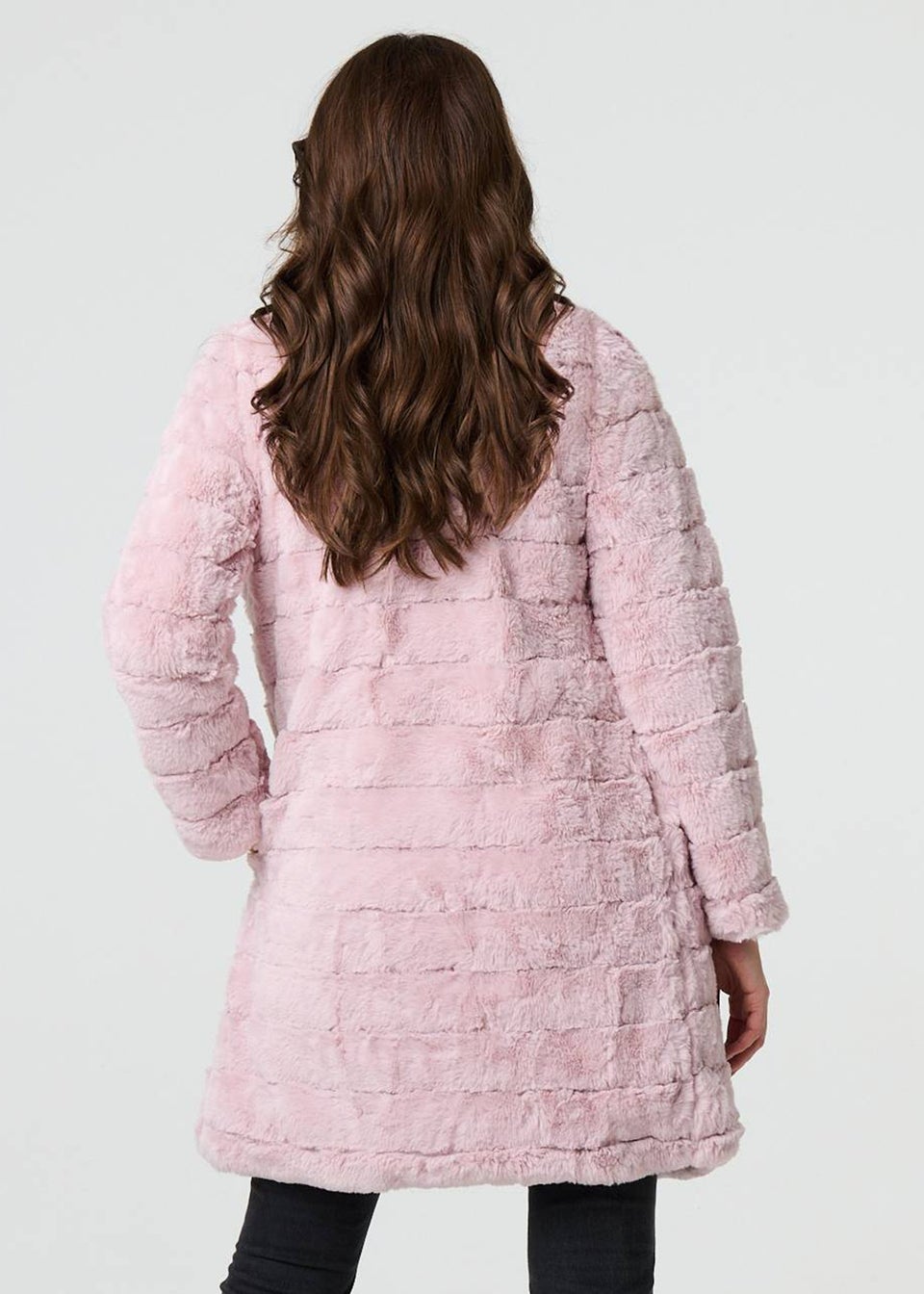 Izabel London Pink Faux Fur Thigh Length Coat