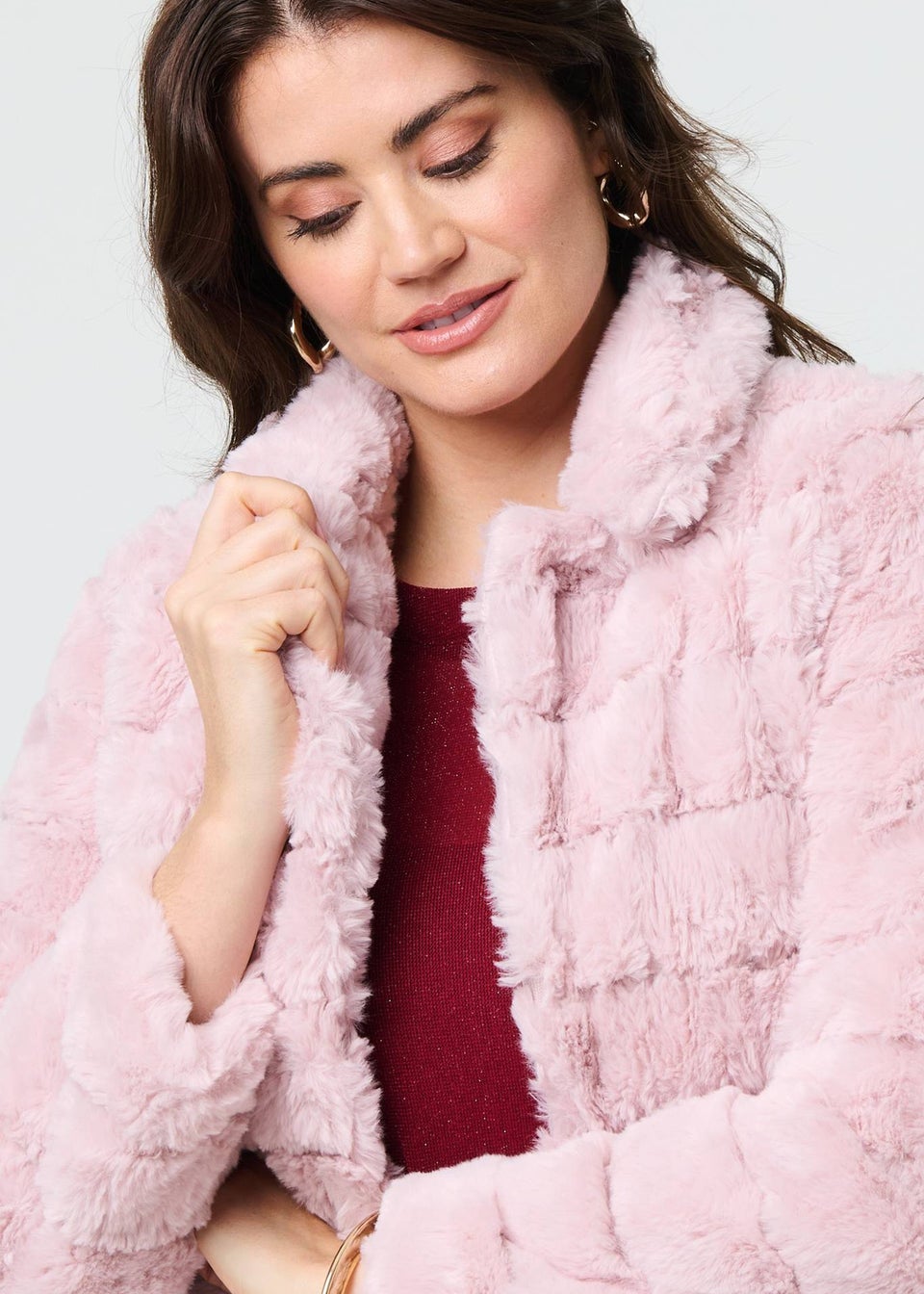 Izabel London Pink Faux Fur Thigh Length Coat