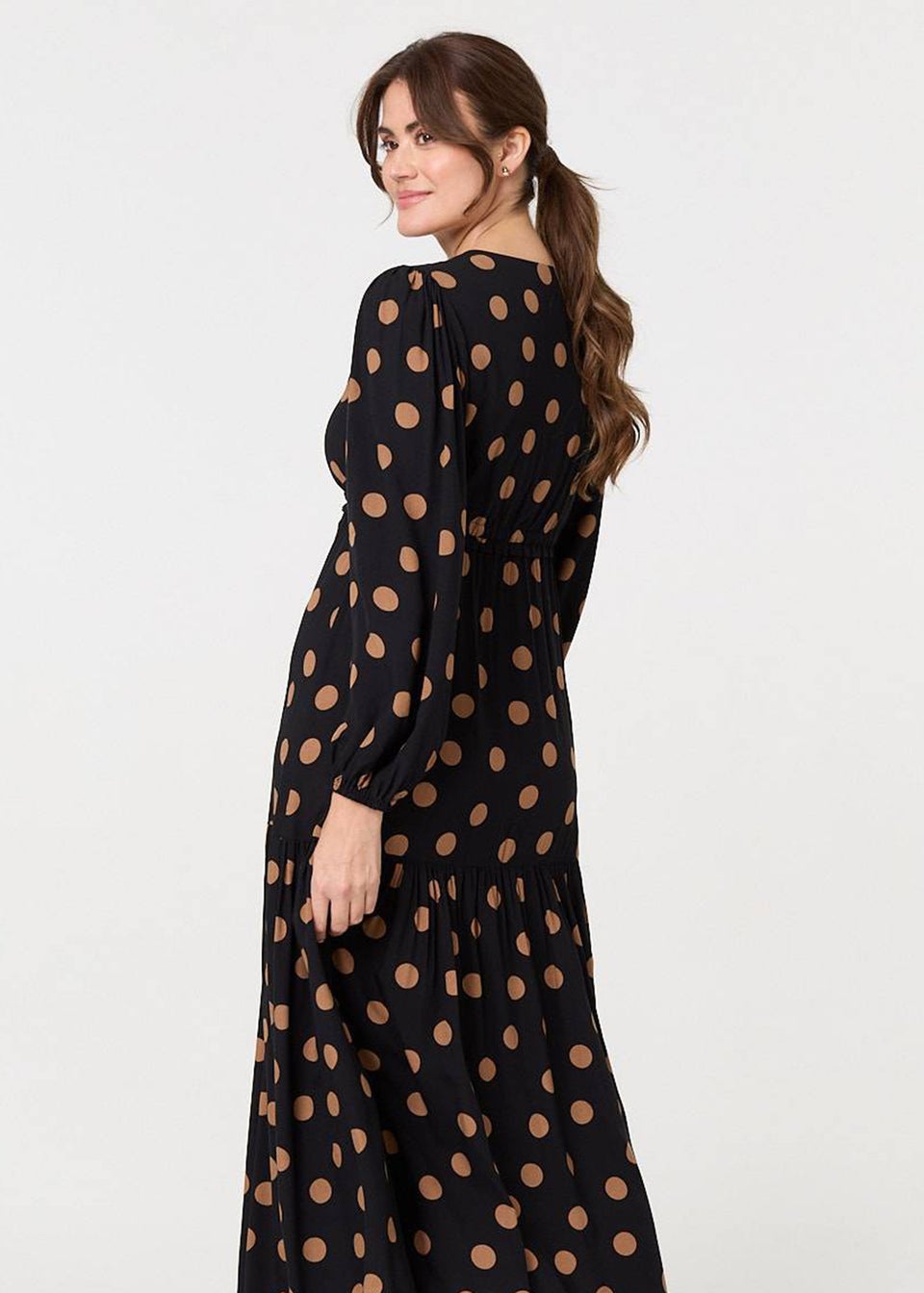 Izabel London Black Polka Dot Tie Empire Waist Maxi Dress