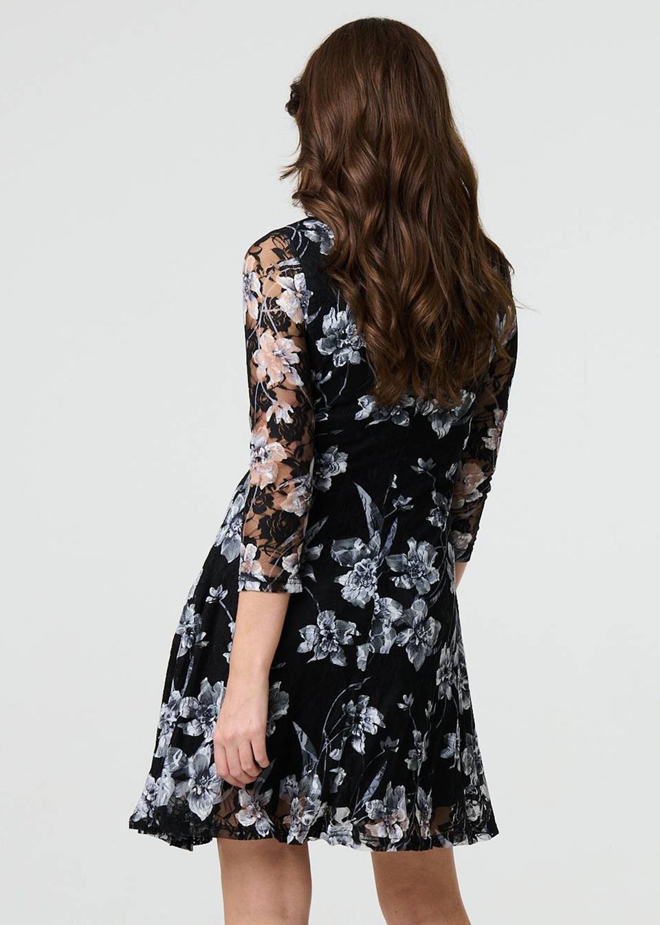 Izabel London Black Floral Semi Sheer Lace Layer Short Dress