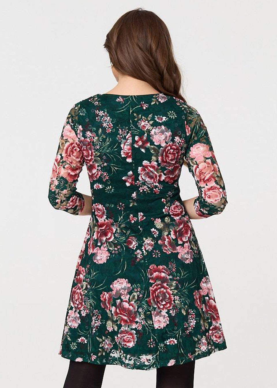 Izabel London Green Floral Lace Layer Short Skater Dress