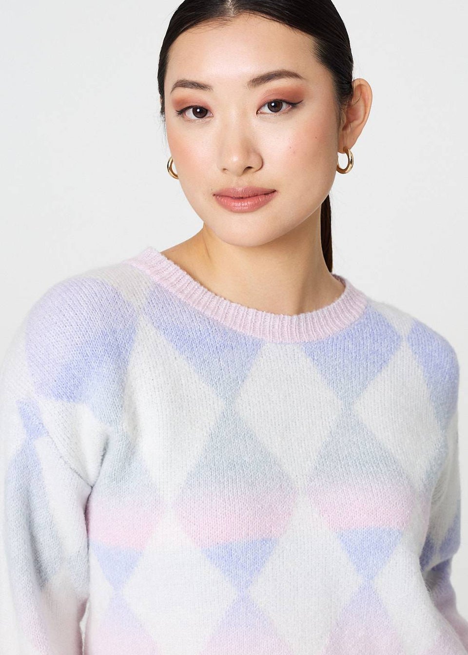 Izabel London Lilac Printed Relaxed Fit Round Neck Jumper