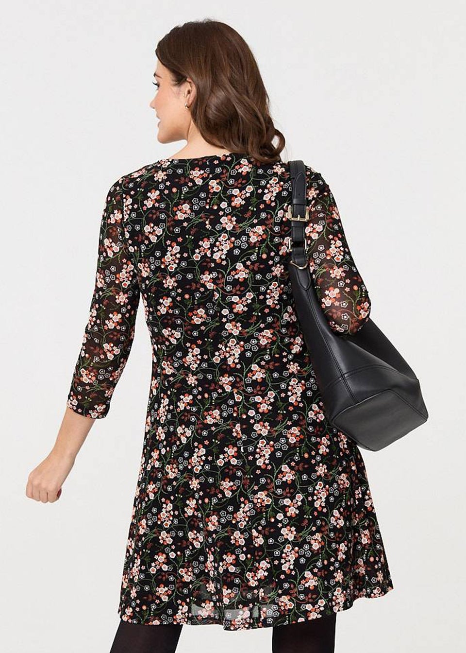 Izabel London Orange Ditsy Floral Mesh Knee Length Dress