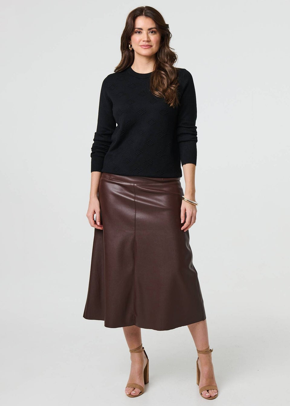 Izabel London Black Embroidered Texture Long Sleeve Jumper