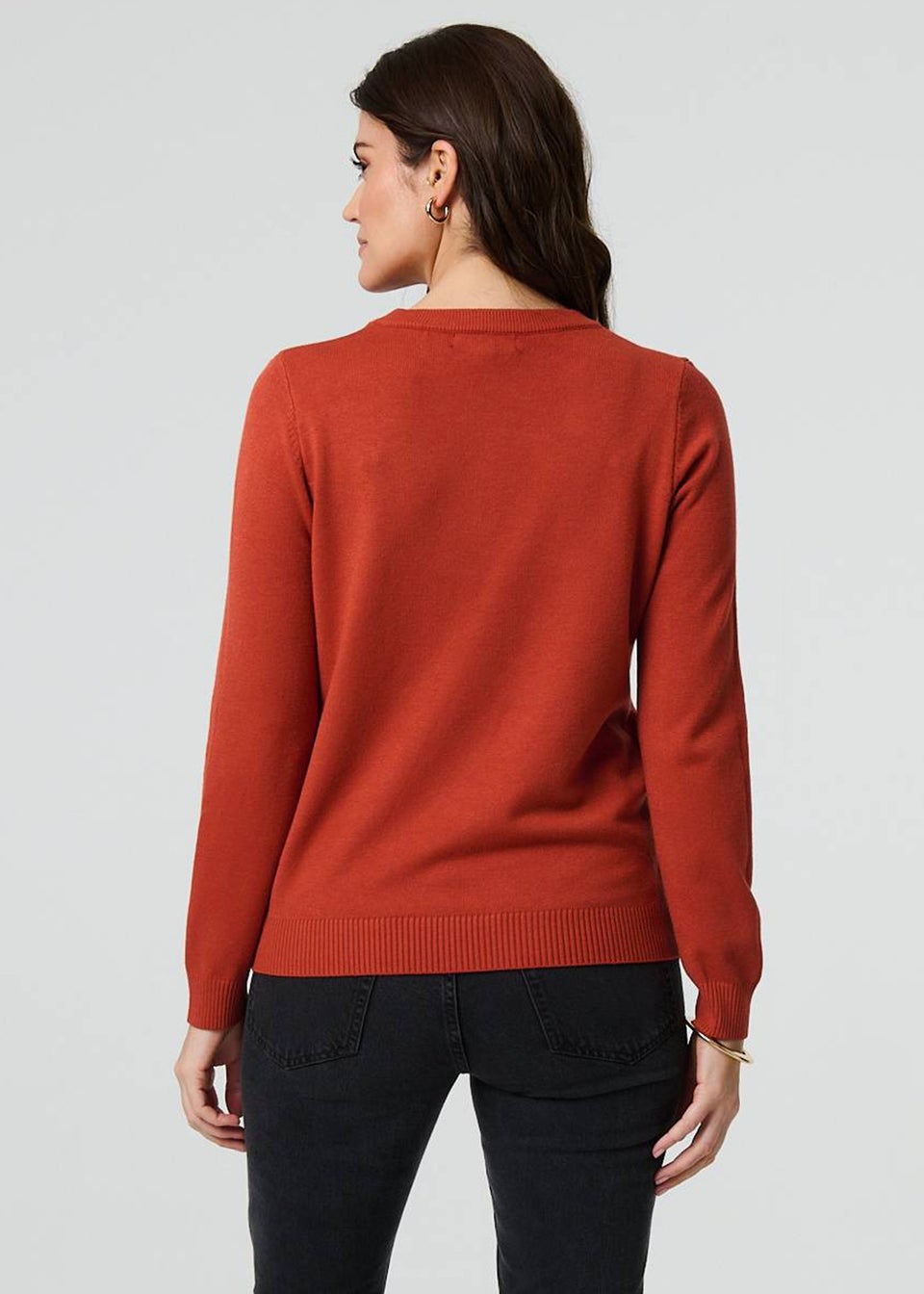 Izabel London Orange Embroidered Texture Long Sleeve Jumper
