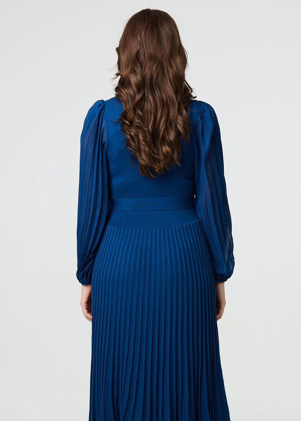 Izabel London Teal Semi Sheer Pleated Knee length Dress