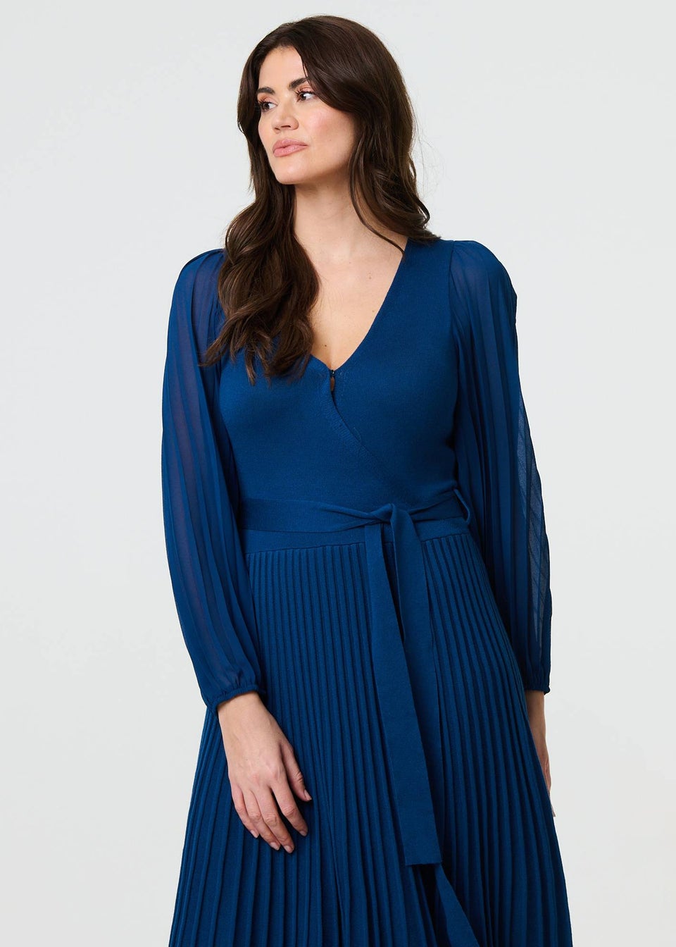 Izabel London Teal Semi Sheer Pleated Knee length Dress