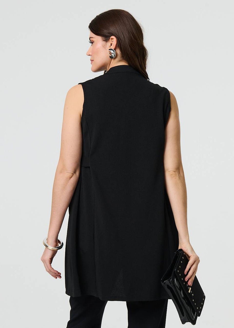 Izabel London Black Thigh Length Sleeveless Gilet Vest