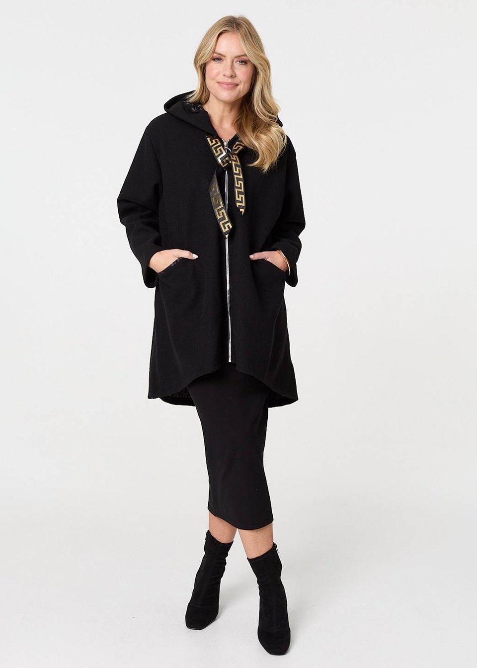 Izabel London Black Contrast Trim Hood Turn-Up Sleeve Jacket