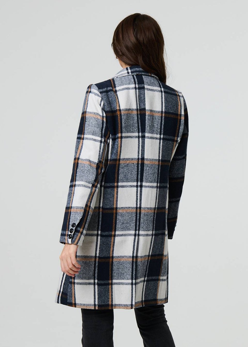 Izabel London Navy Checked Double Breasted Trench Coat