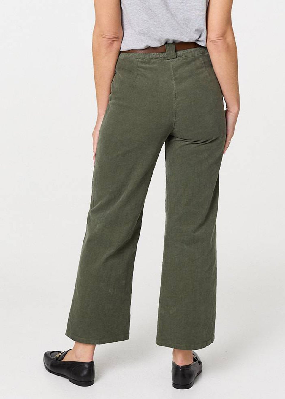 Izabel London Green Faux Leather Belt Corduroy Trousers