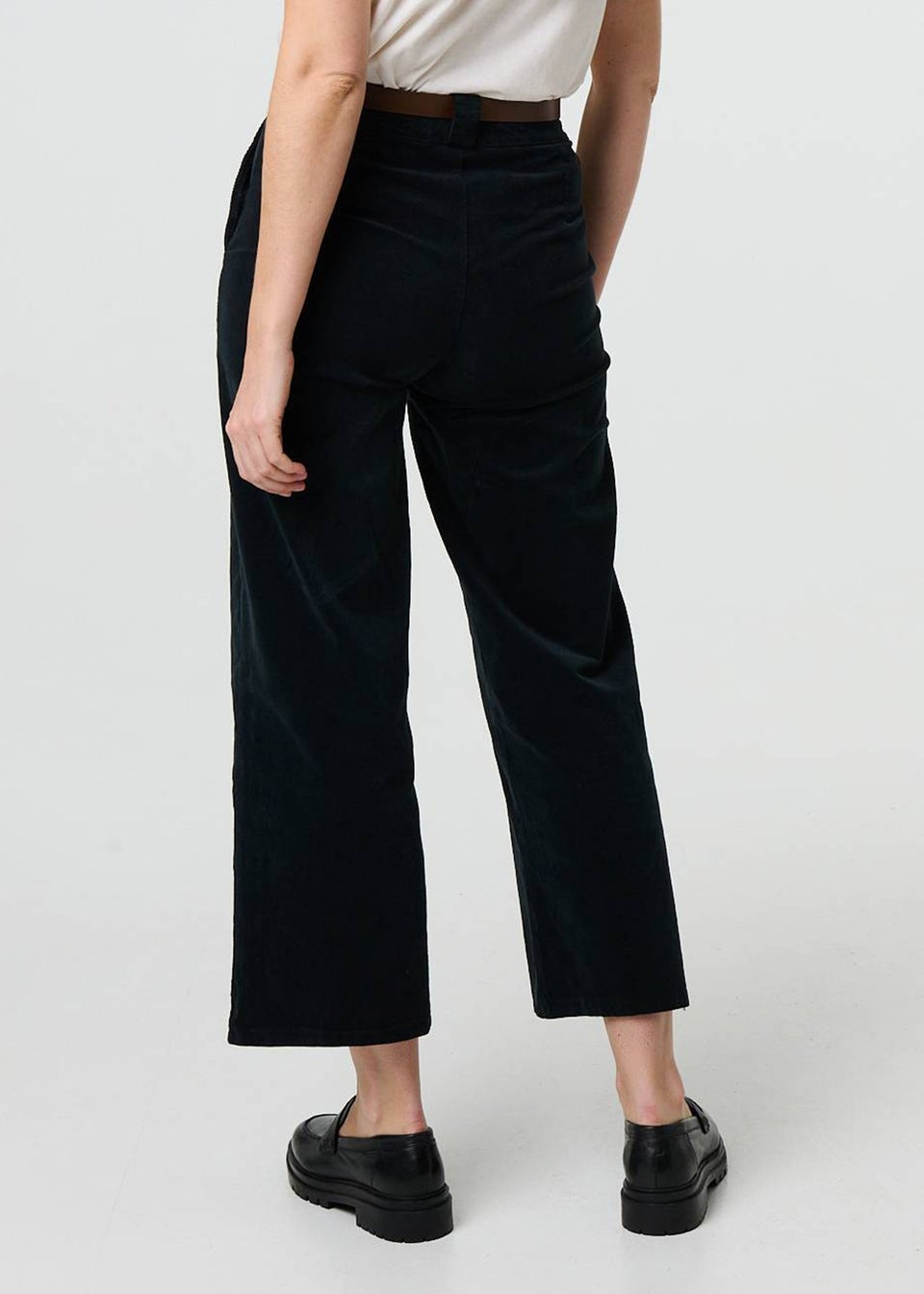Izabel London Black Faux Leather Belt Corduroy Trousers