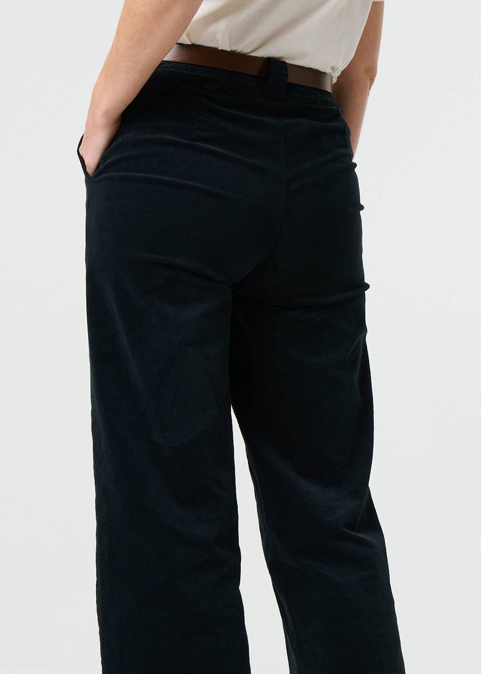 Izabel London Black Faux Leather Belt Corduroy Trousers