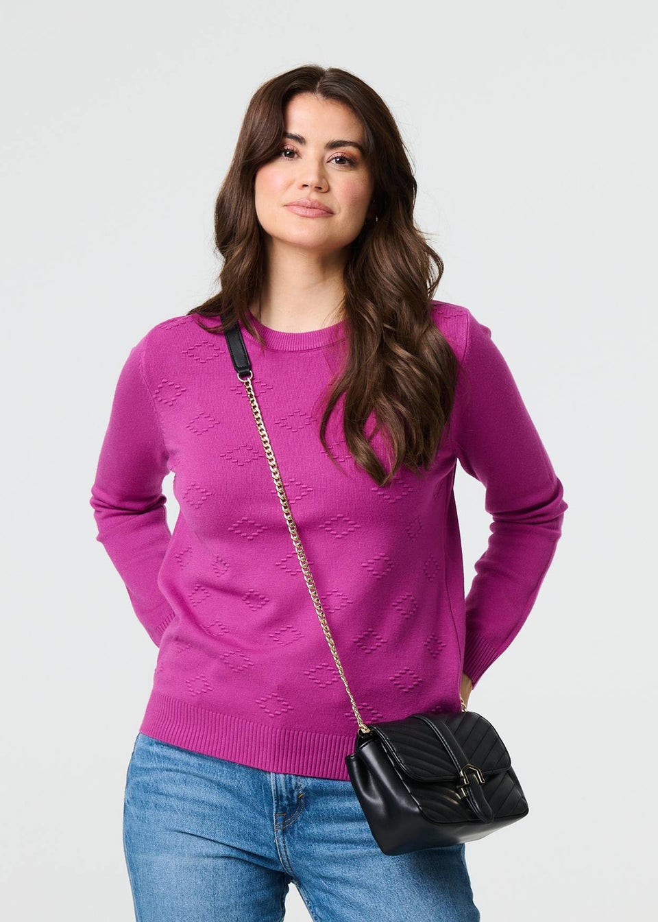 Izabel London Purple Embroidered Texture Long Sleeve Jumper