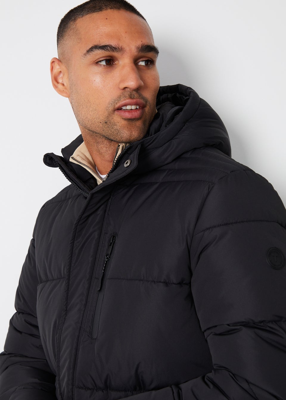 Threadbare Black Showerproof Hooded Longline Puffer Jacket