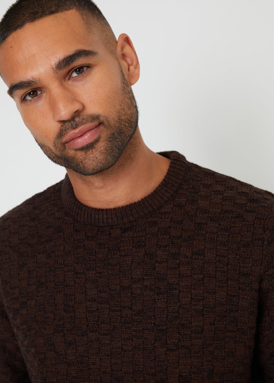 Threadbare Brown Textured Knit Crew Neck Jumper