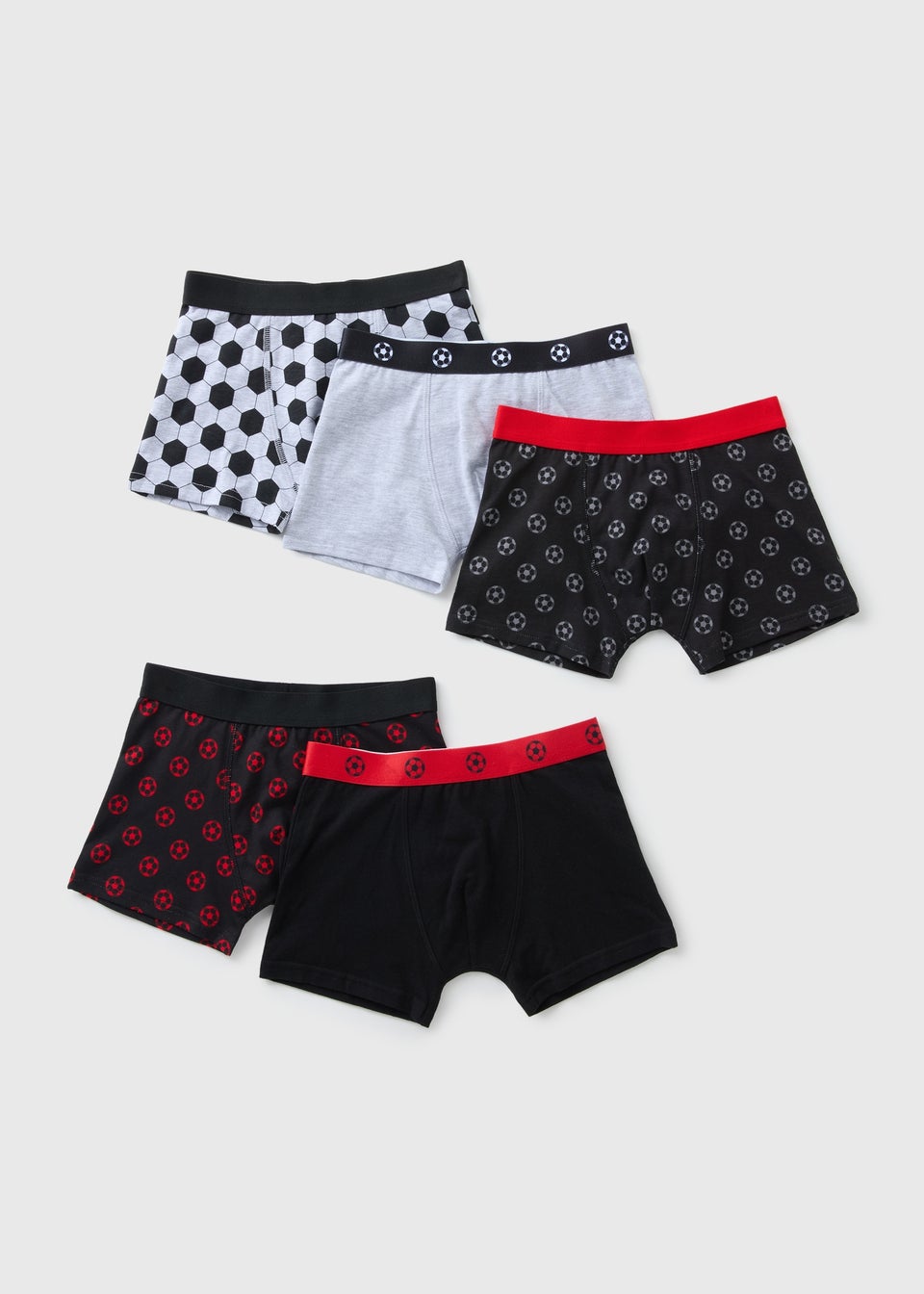 5 Pack Boys Black Football Trunks (1-13yrs)