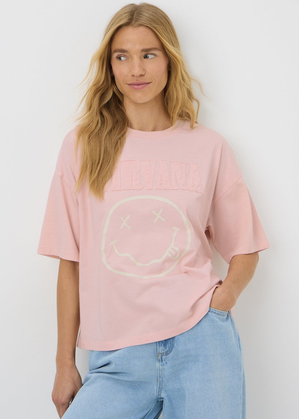 Nirvana Pink Frayed Graphic Box Fit T-Shirt