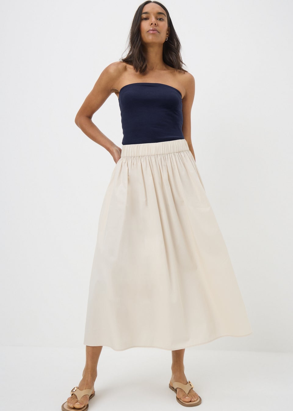 Navy Ribbed Bandeau Top