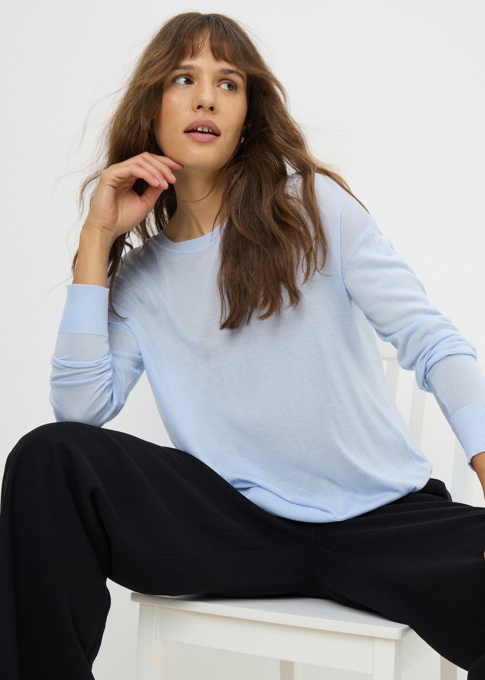 Light Blue Fine Gauge Long Sleeve Jumper