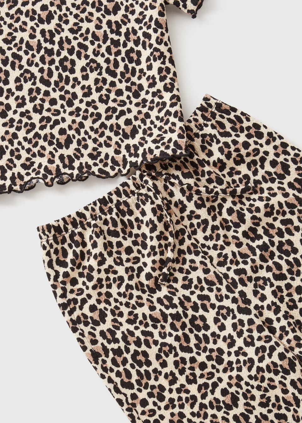 Girls Brown Leopard Crinkle Top & Short Set (7-15yrs)